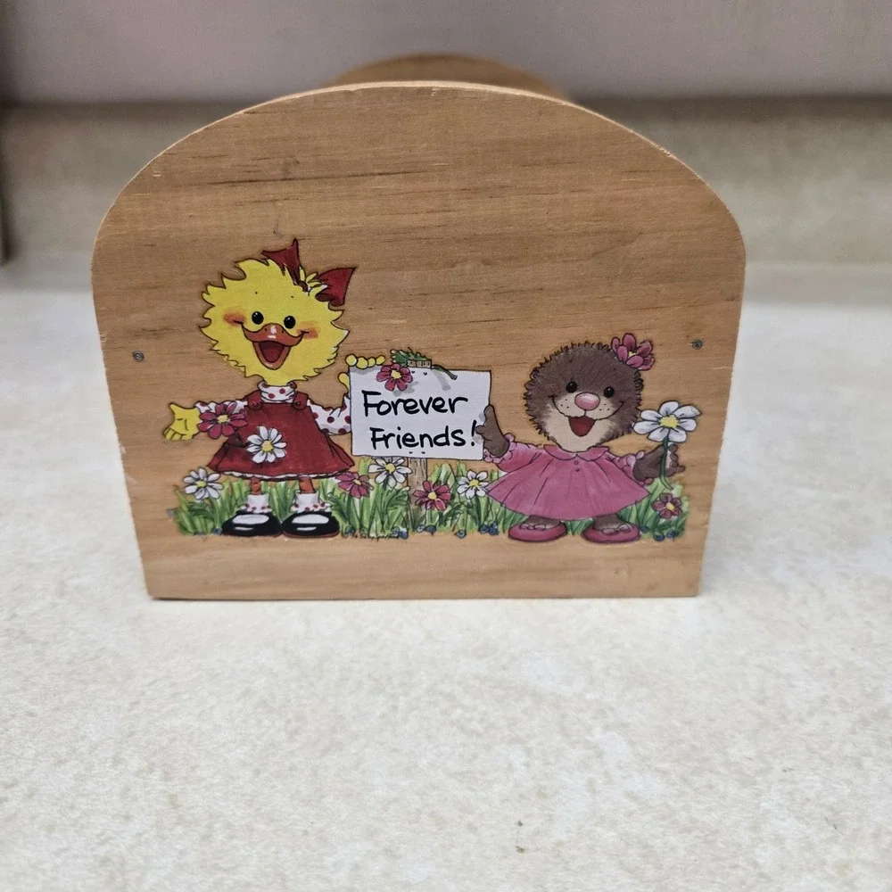 Vintage Wooden Forever Friends Duck Hedgehog Doll‎ Cradle Storage Box 1996